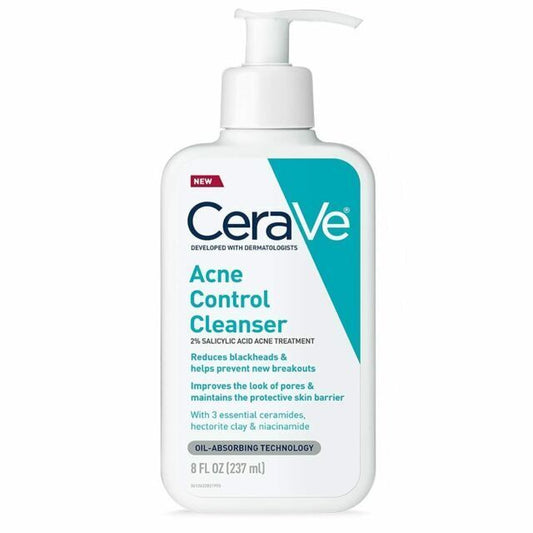 CeraVe Acne Control Cleanser 8 oz bottle with pump, salicylic acid, oil-absorbing skincare