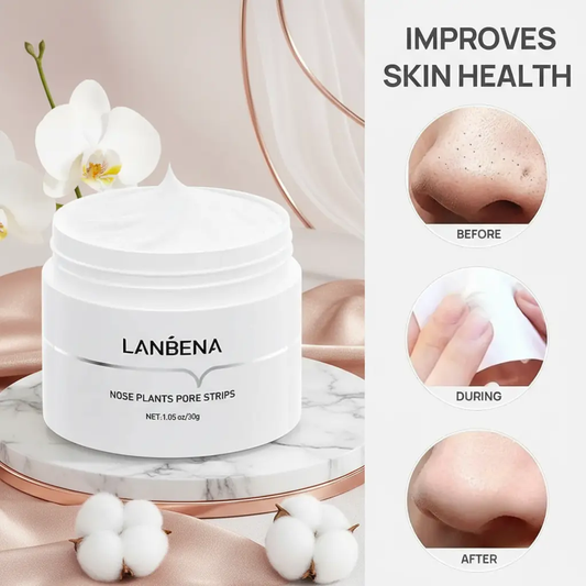LANBENA nose plants pore strips jar with before and after skin results, orchid flowers