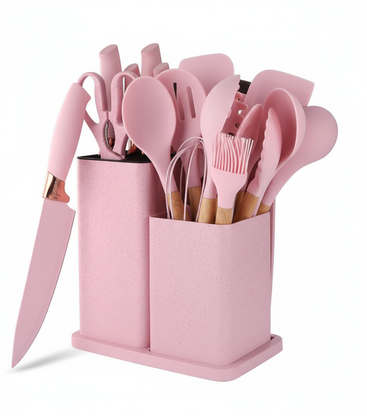 19 Pcs Kitchen Cooking Utensils and Knife Set with Block GoldenGlory
